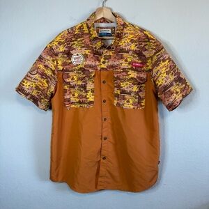 Magellan Outdoors Laguna Madre Shiner Bock Orange Short Sleeve Button Up Shirt